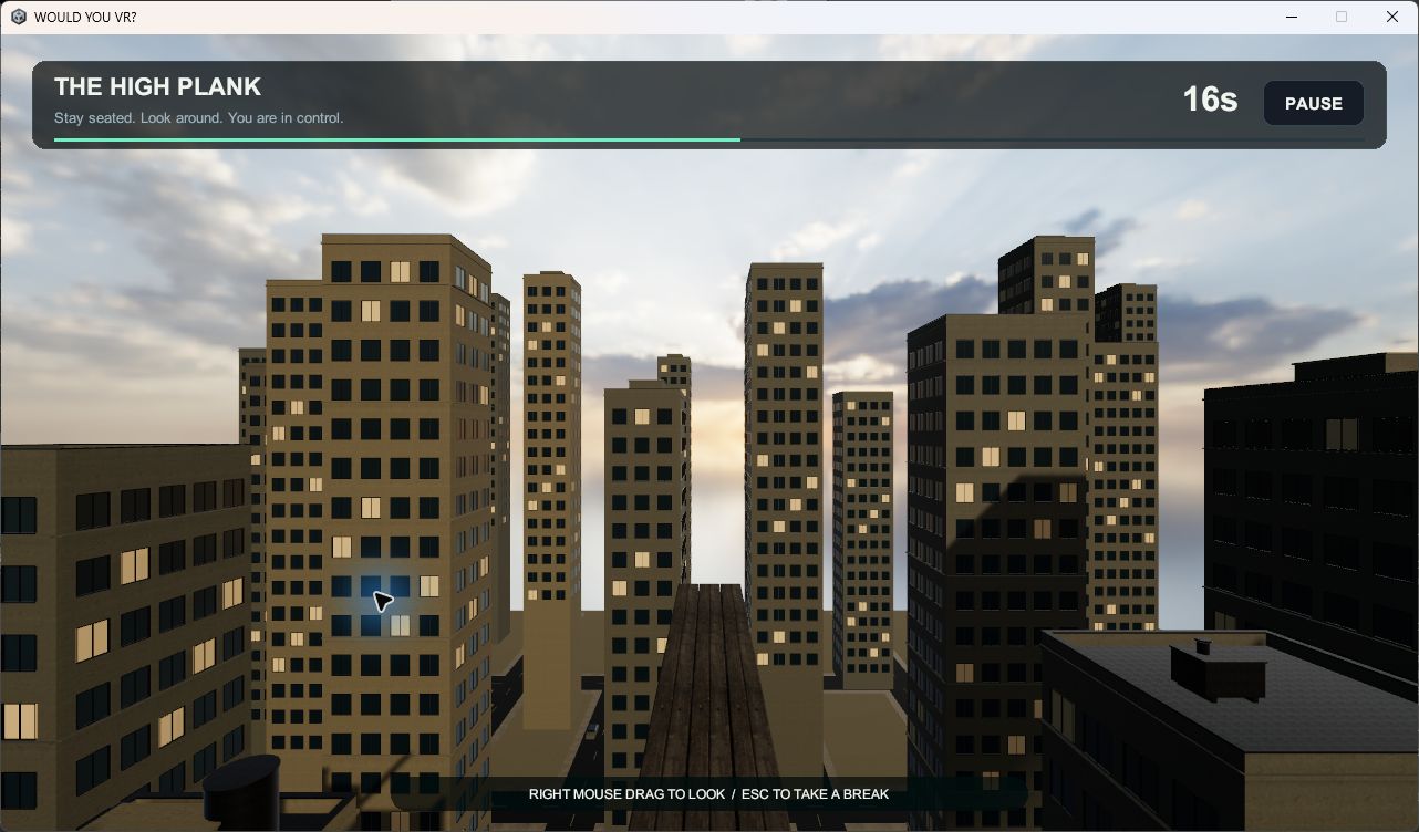 The high plank gameplay scene above the city