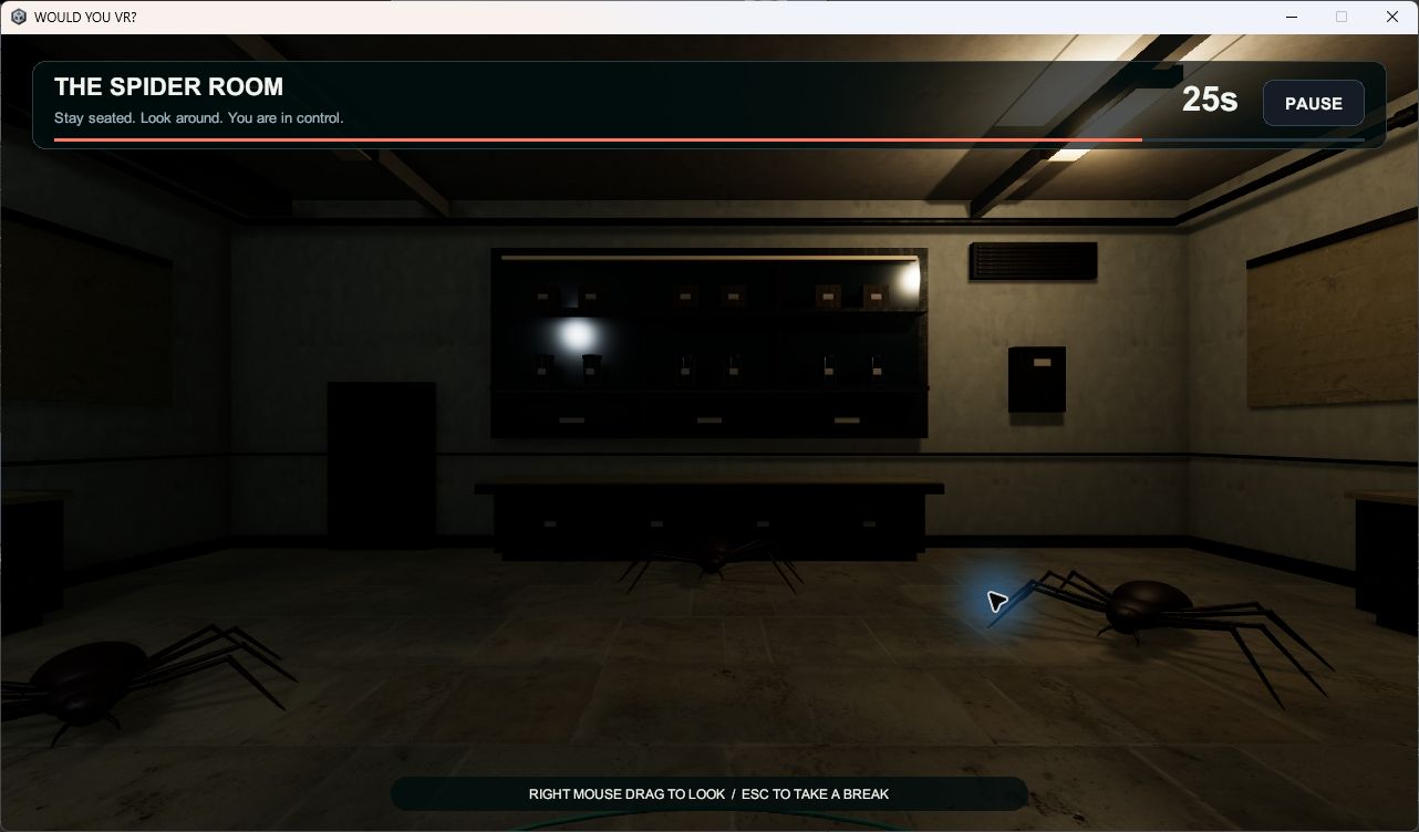 The spider room gameplay scene with spiders on the floor